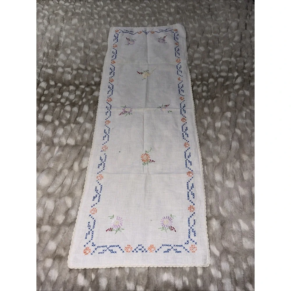 Vintage Embroidered DRESSER RUNNER Handmade Some Imperfections See Photos